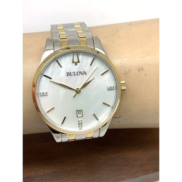 Bulova Women's Watch 98P201 Quartz Diamond Mother of Pearl Dial Two Tone 36mm - Picture 10 of 13